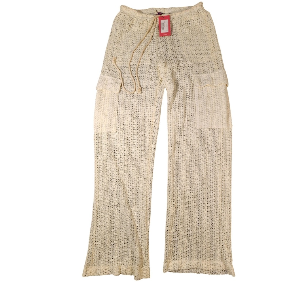 Edikted Pants Womens Small Cream Crochet Knit Drawstring Cargo Beach Coverup
